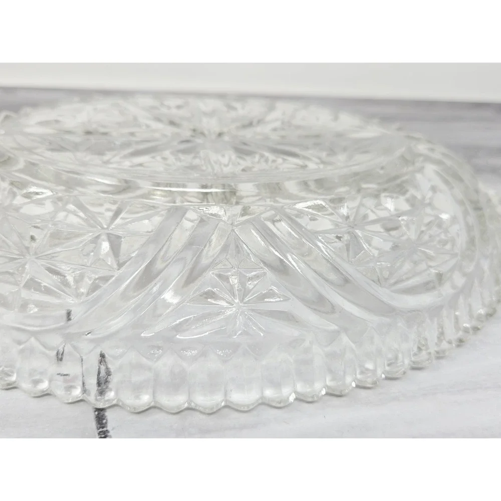 Vtg Anchor Hocking Clear Oval Divided Relish Dish Star‎ Cut Design